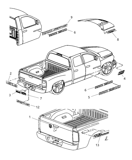 2005 Dodge Ram 1500 Decal, Rear Diagram for 82208437