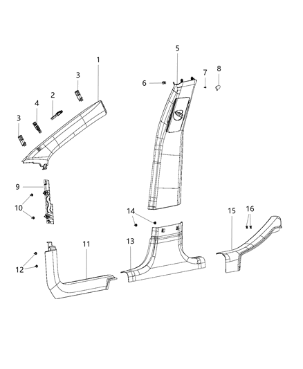 2020 Jeep Cherokee Interior Moldings And Pillars Diagram