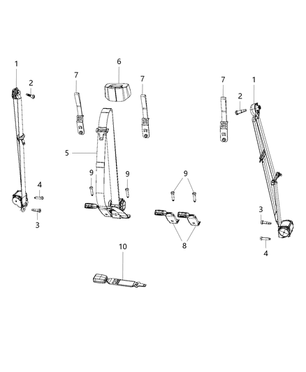 2020 Ram 3500 Cab Chassis Seat Belts, Second Row Diagram