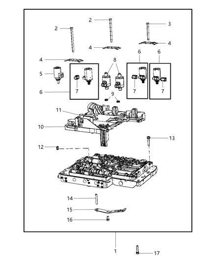 2018 Jeep Wrangler JK (Previous-generation) Valve Body & Related Parts Diagram
