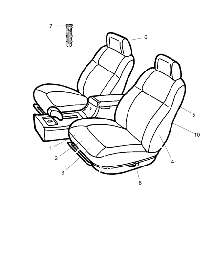 2003 Dodge Intrepid Headrest, Mist Gray, Front Diagram for WT261L5AA
