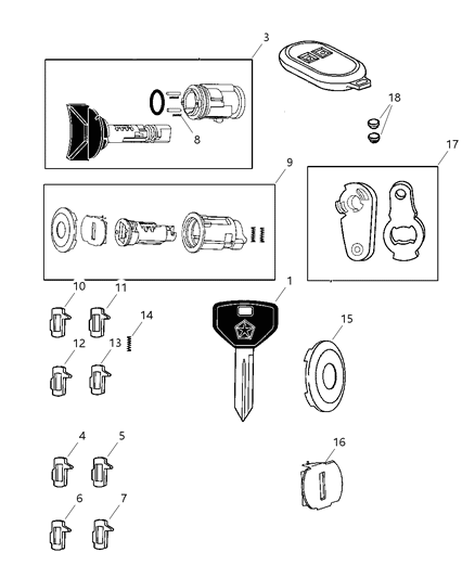 2007 Dodge Ram 3500 Pickup Lock Cylinders & Components Diagram