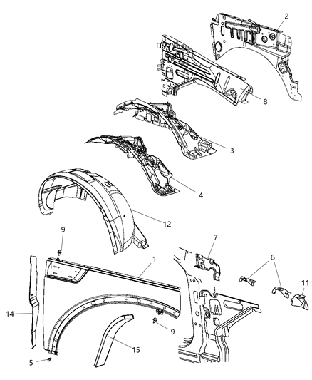 2008 Jeep Liberty Fender, Front Driver Side Diagram for 55399011AB