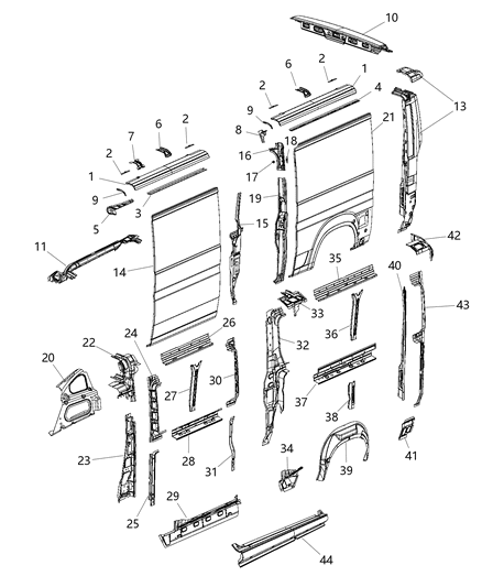 2016 Ram ProMaster 1500 Panel Rear Corner Diagram for 68207061AB
