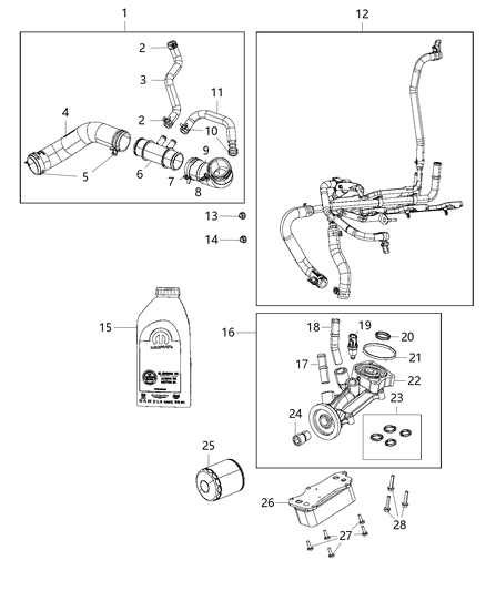 2020 Ram 3500 Pickup Engine Oil, Engine Oil Filter, Adapter/Cooler And Splashguard Diagram 1 - Thumbnail