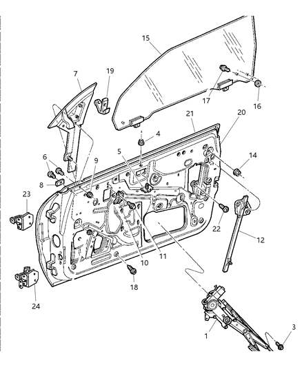 2000 Chrysler Sebring Regulator Front Door Window Diagram for 5011012AA