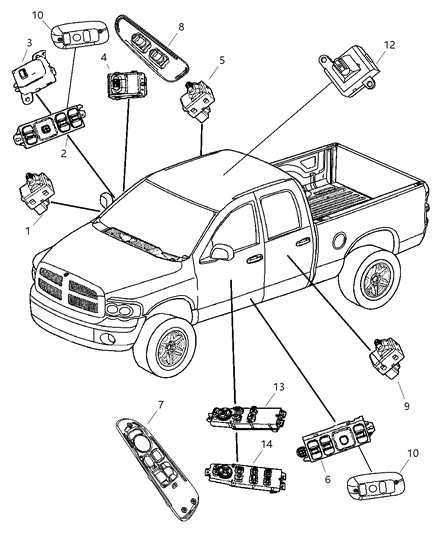 2006 Dodge Ram 1500 Bezel Power Window/Door Lock Switch Diagram for 5HZ72BD5AB