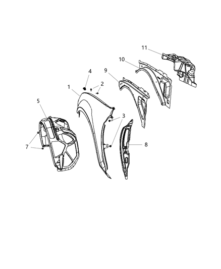 2012 Dodge Charger Fender, Front Passenger Side Diagram for 55113584AB
