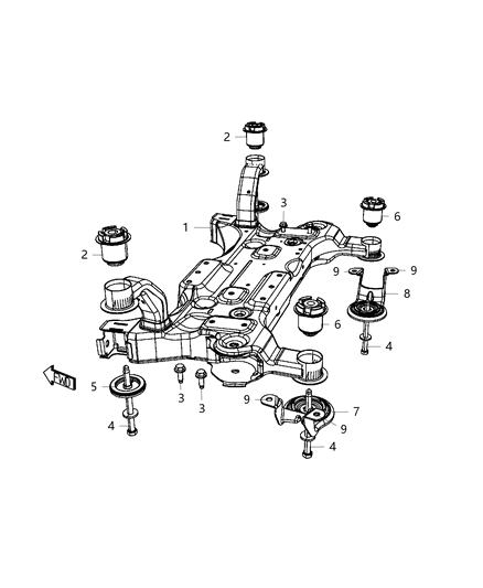 2019 Dodge Grand Caravan Crossmember Bushing, Front Diagram for 5273729AB