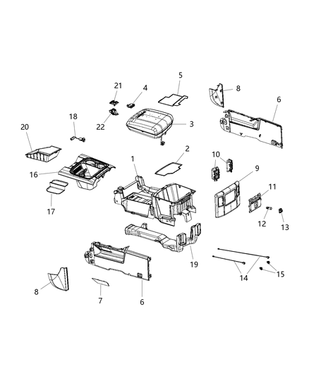 2019 Ram 1500 Latch Armrest Lid Upper Diagram for 68437972AA