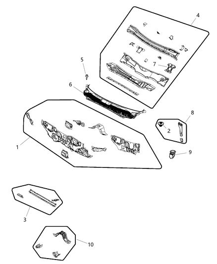 2010 Chrysler Sebring Cowl, Dash Panel & Related Parts Diagram
