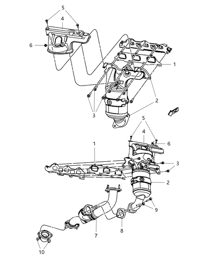 2009 Dodge Journey Exhaust Manifold / Turbo Charger Assembly & Heat Shields Diagram 4 - Thumbnail