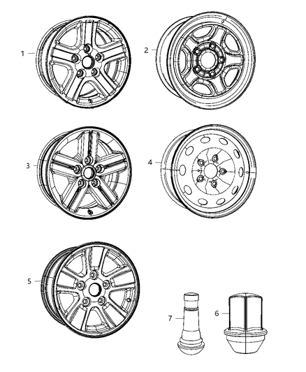 2011 Ram Dakota Wheel, Alloy Diagram for 1EN68PAKAB