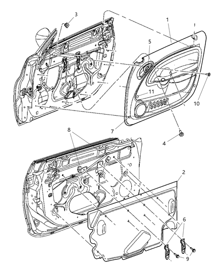 2008 Chrysler PT Cruiser Front Door Trim Panel Diagram 1 - Thumbnail
