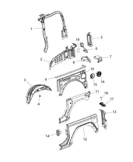 2018 Jeep Wrangler All-new Model Quarter Panel Diagram 1 - Thumbnail