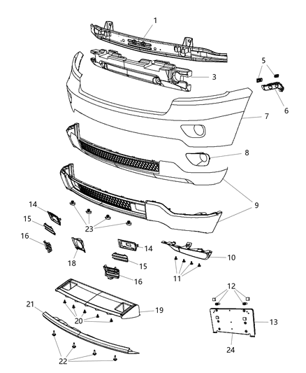 2013 Jeep Grand Cherokee Beam Front Bumper Diagram for 5182507AC