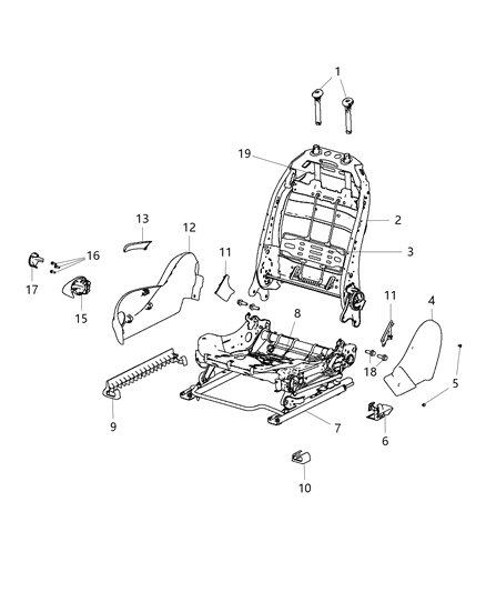 2016 Dodge Dart Frame Front Seat Back Diagram for 68080788AD