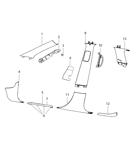 2021 Jeep Grand Cherokee Interior Moldings And Pillars Diagram