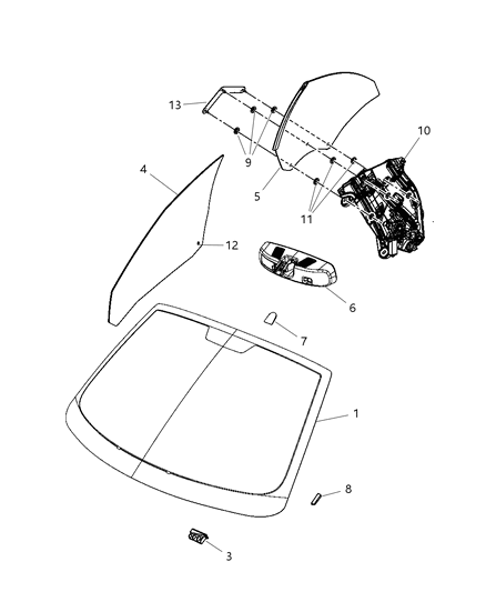 2007 Chrysler Sebring Mirror Inside Rearview Diagram for 4389936AB