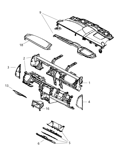 2008 Chrysler Aspen Instrument Panel & Structure of Interior Trim Diagram