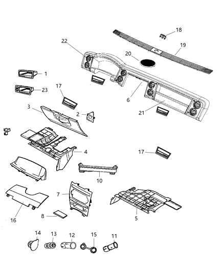 2008 Jeep Commander Instrument Panel Trim of Interior Trim Diagram