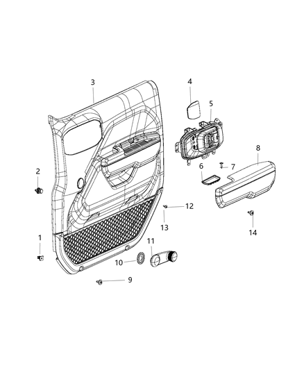 2018 Jeep Wrangler All-new Model Front Door Trim Panel Diagram