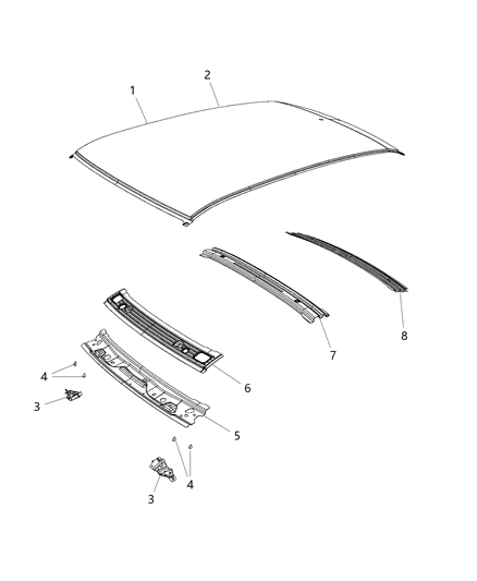 2015 Dodge Challenger Header Panel, Front Diagram for 68158736AA