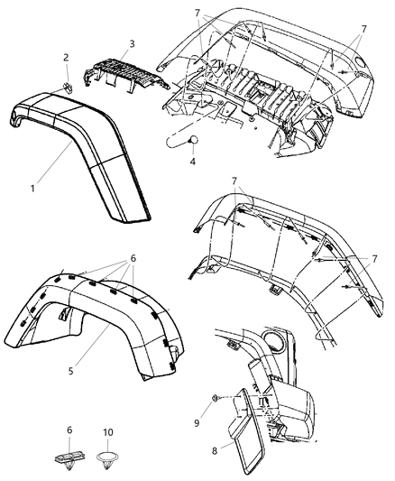 2012 Jeep Wrangler Molding Wheel Opening Flare Front Diagram for 5KF09RXFAG