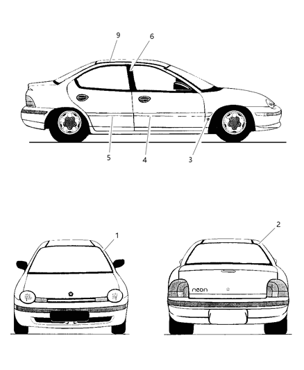 1998 Dodge Neon Molding Rear Door Diagram for RG29VB3AA