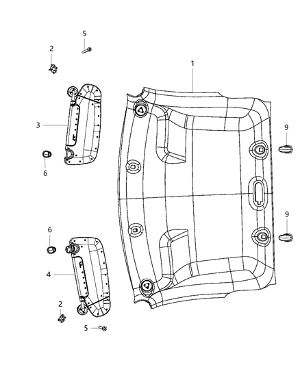 2017 Ram 3500 Cab Chassis(<10K lb.) Headliners & Visors Diagram
