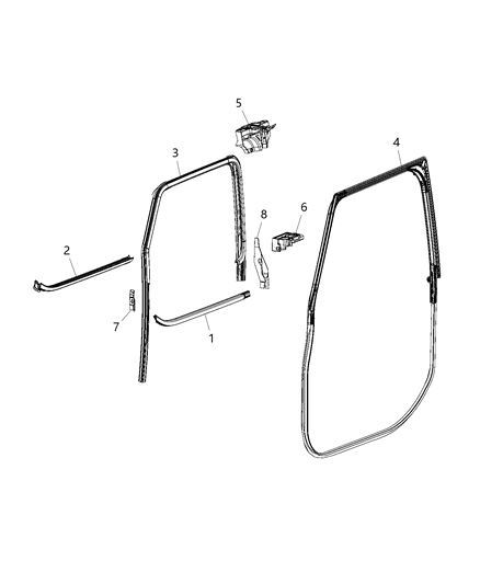 2018 Jeep Wrangler All-new Model Weatherstrips - Front Door Diagram