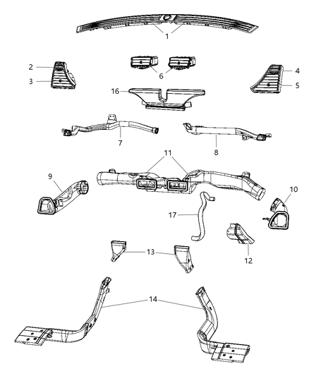 2008 Chrysler Sebring Defroster Grille, Front Diagram for 1AM76ZJ8AC