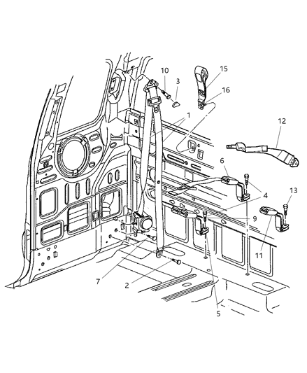 2001 Dodge Dakota Center Buckle, Rear Driver Side Diagram for 5GU991DVAC