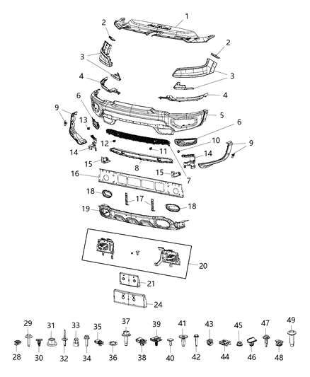 2019 Ram 1500 New Style Fascia, Front Diagram
