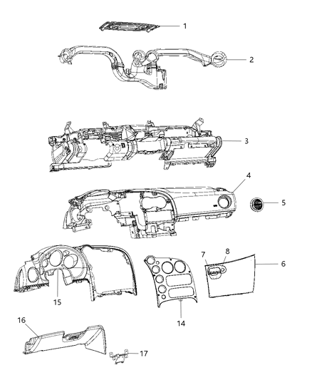 2010 Dodge Viper Instrument Panel of Interior Trim Diagram