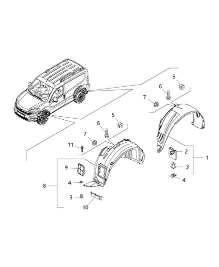 2020 Ram ProMaster City Wheel Splash Shields Front And Rear Diagram