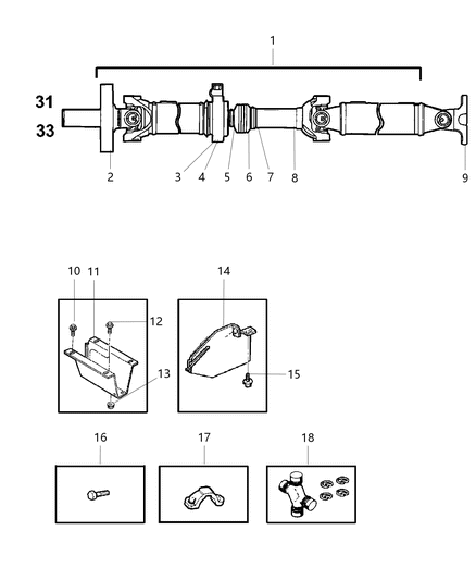 2000 Dodge Ram 2500 Quad & Club Cab Propeller Shaft - Rear Diagram 2 - Thumbnail