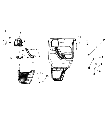 2013 Jeep Wrangler Rear Door Trim Panel Diagram 1 - Thumbnail