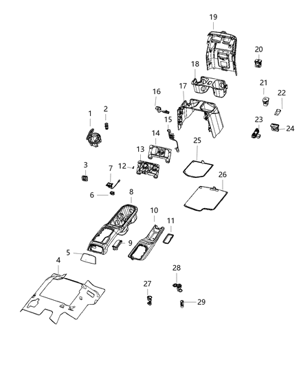 2021 Jeep Gladiator Floor Console, Front Diagram 2 - Thumbnail