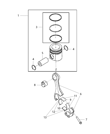 2009 Dodge Ram 3500 Pickup Pistons , Piston Rings , Connecting Rods & Connecting Rod Bearing Diagram 2 - Thumbnail