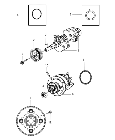 2008 Jeep Commander Crankshaft , Crankshaft Bearings , Damper , Flywheel And Flex plate Diagram 1 - Thumbnail