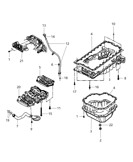 2008 Jeep Wrangler Engine Oil Pan & Engine Oil Level Indicator & Related Parts Diagram 1 - Thumbnail