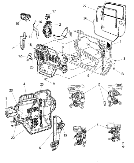 2017 Jeep Wrangler Front Door, Hardware Components Diagram 1 - Thumbnail