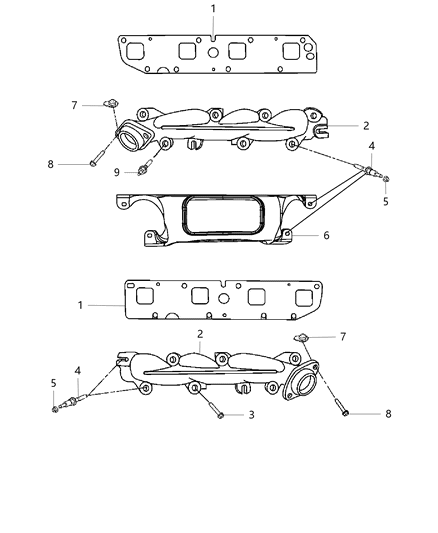 2015 Ram 3500 Cab Chassis Exhaust Manifolds & Heat Shields Diagram 1 - Thumbnail
