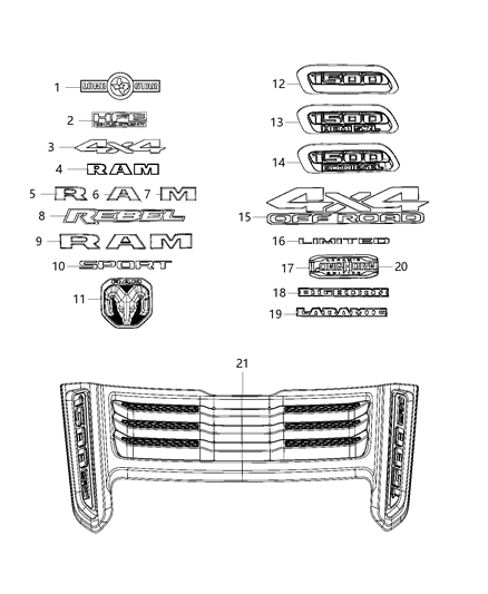 2019 Ram 1500 Nameplate, Rear Diagram for 68290865AB