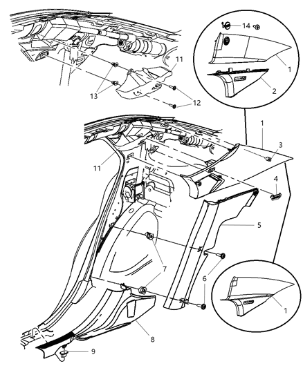 2008 Dodge Magnum Interior Moldings And Pillars - C Pillar Diagram 1 - Thumbnail