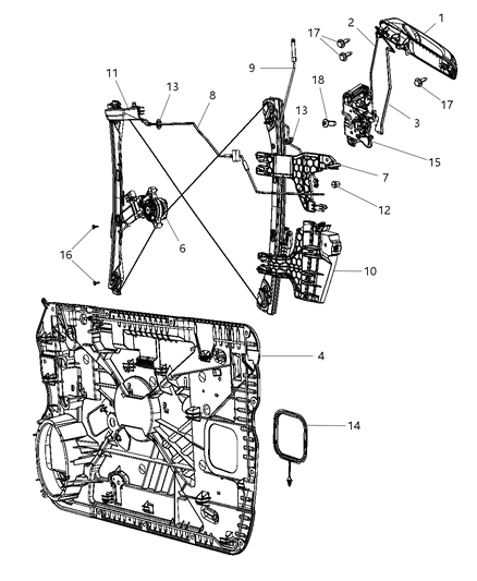 2011 Ram 2500 Front Door, Hardware Components Diagram