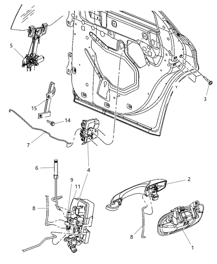 2008 Chrysler 300 Rear Door - Hardware Components Diagram