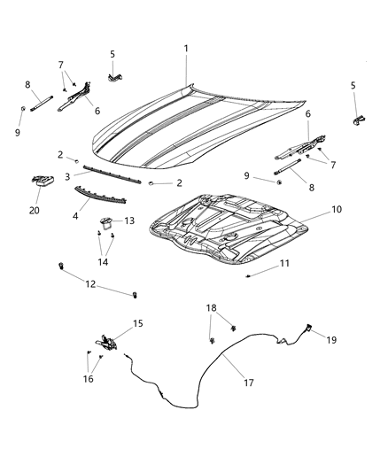2017 Dodge Charger Hood & Related Parts Diagram 1 - Thumbnail