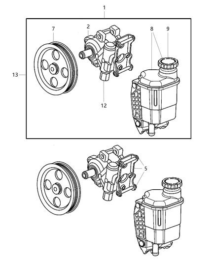 2006 Dodge Ram 1500 Pump Assembly Power Steering With Pulley Diagram for 52113364AK